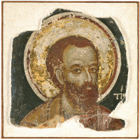 Mural fragment: head of a saint